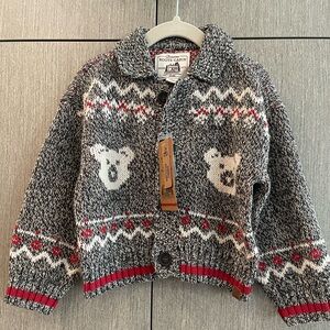 ROOTS CABIN Wool Cardigan with Bear Fair Isle design
